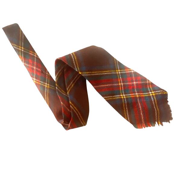 Vintage Pilgrim Cravats Sears Necktie Brown Red Yellow Plaid Wool 57x4 Mad Men - Picture 1 of 9